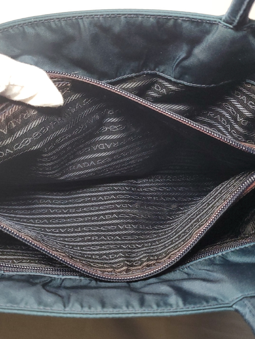 Authentic Prada Blackish/Greenish Nylon Tote Bag with Triangle Logo -Medium Size - Picture 10 of 14